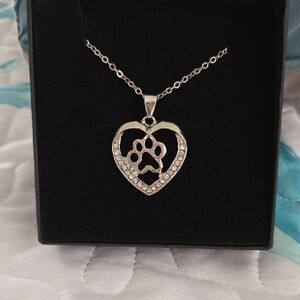 Silver Heart Paw Pendant Necklace